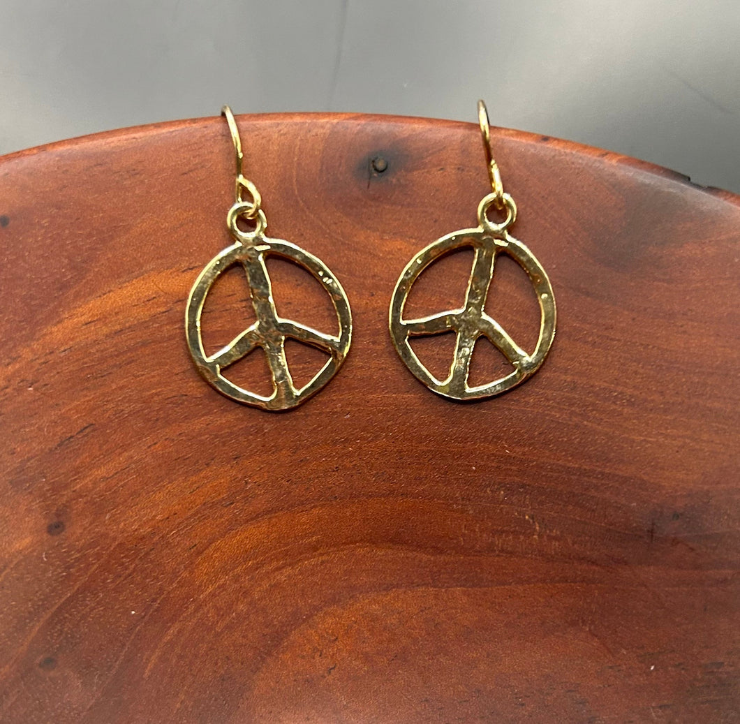 Gold Small Peace Sign Earrings