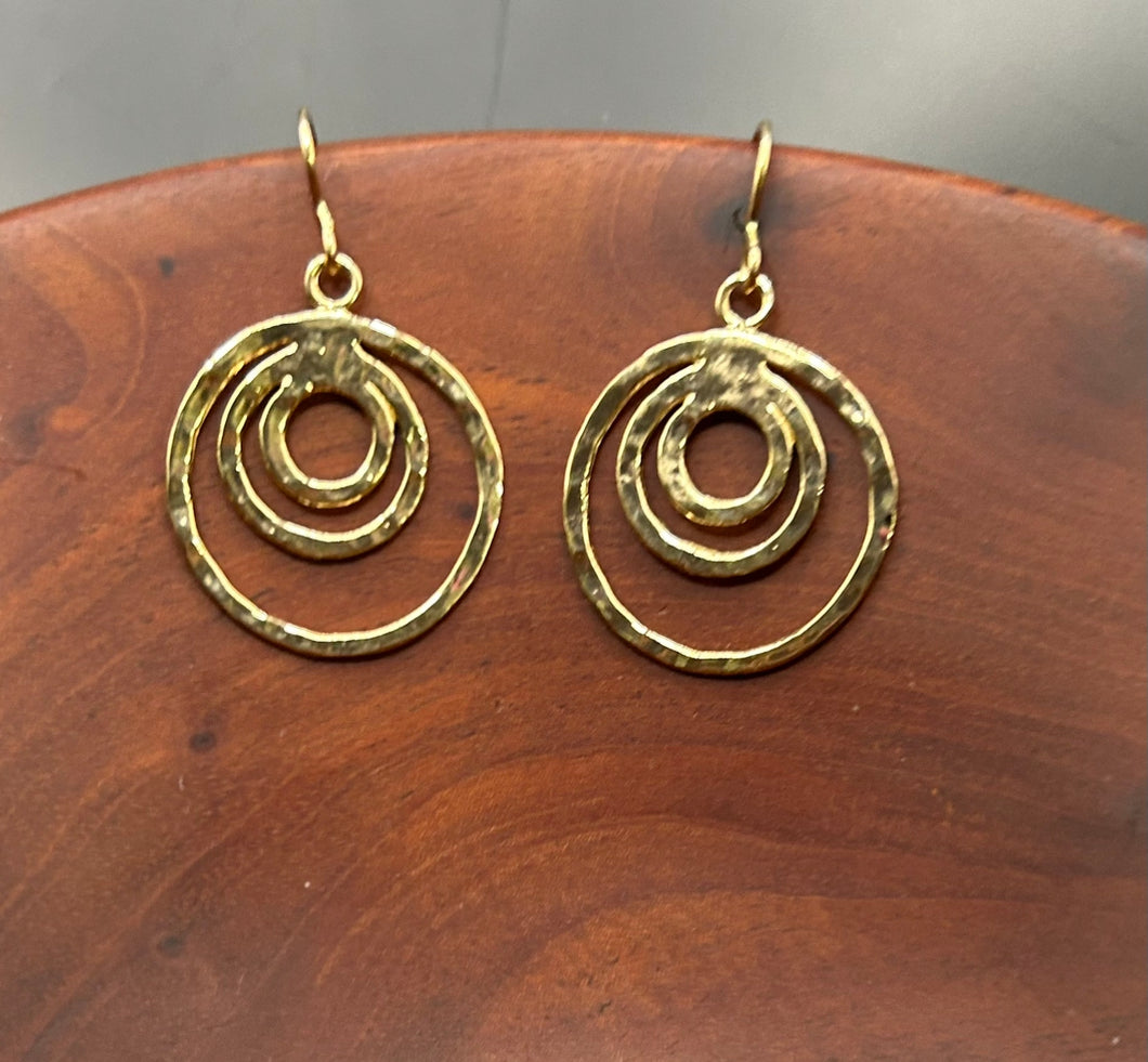 Gold Three Circle Earrings